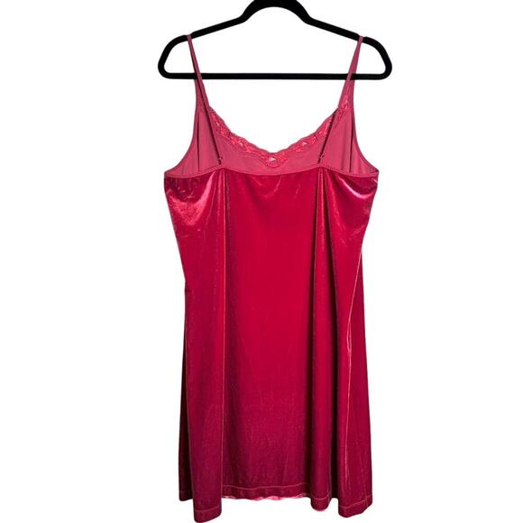 Sexy Ruby Red Velvet Slip Dress Lingerie Lace Trim Y2K Womens XL - Picture 3 of 7